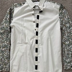 LAURENCEAIRLINE White and Black Men's Shirt with Patterned Sleeves
